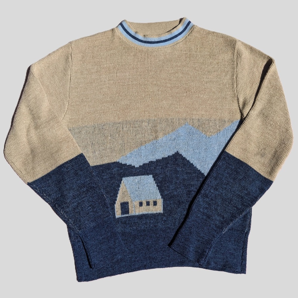 Vintage 70s Sears Kings Road Landscape Sweater Men's M Alpine Mountain Gorpcore